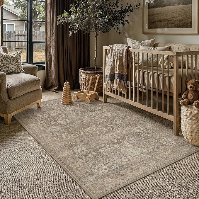HUGEAR Area Rugs 3x5 Light Brown Washable Rug for Living Room Bedroom Neutral Vintage Rug Carpet Distressed Soft Durable Non Slip No Shedding for Indoor Dining Nursery Farmhouse