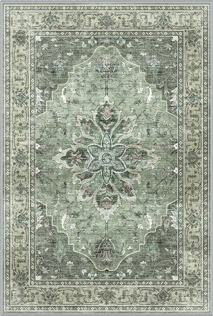 RELEANY Area Rugs 2'x7' Runner Rug Non Slip Washable for Kitchen Hallway Bedroom Beside Laundry Room Bathroom Rug, Floor Carpet, Dark Green Gray