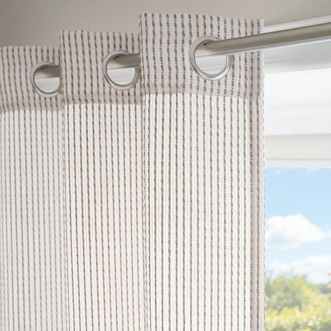 DriftAway 3D Chenille Striped Curtains 96 Inches Long Tweed Linen Textured Light Filtering Woven Embroidered Luxury Soft Drapes for Living Room Bedroom Grommet Privacy 2 Panels W52 x L96 Coffee