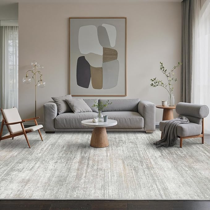BEIMO Area Rugs 3x5 for Living Room Bedroom, Modern Abstract Machine Washable Rug, Soft Low Pile Floor Carpet with Non Slip Backing for Entryway, Light Grey/Beige