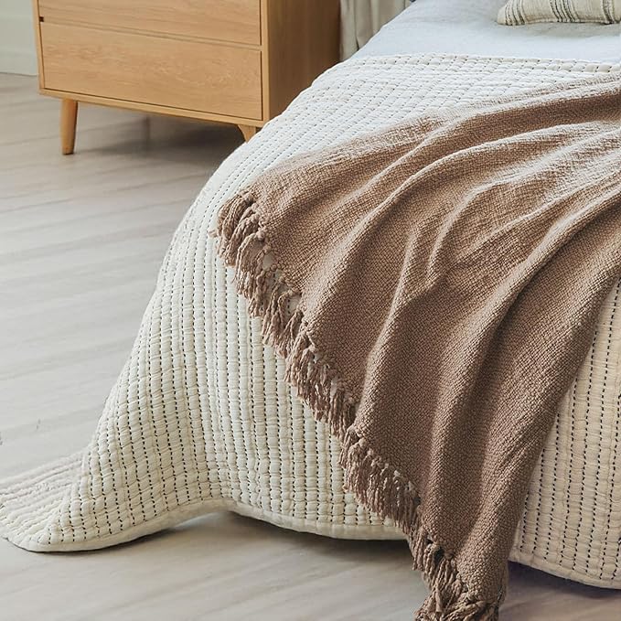 Oasis Driftwood Weave Throw Blanket 55x60, Grey 100% Cotton Decorative Sofa and Bed Blanket, Lightweight All-Season Throw, Handwoven in India, Oeko-TEX Certified Luxury