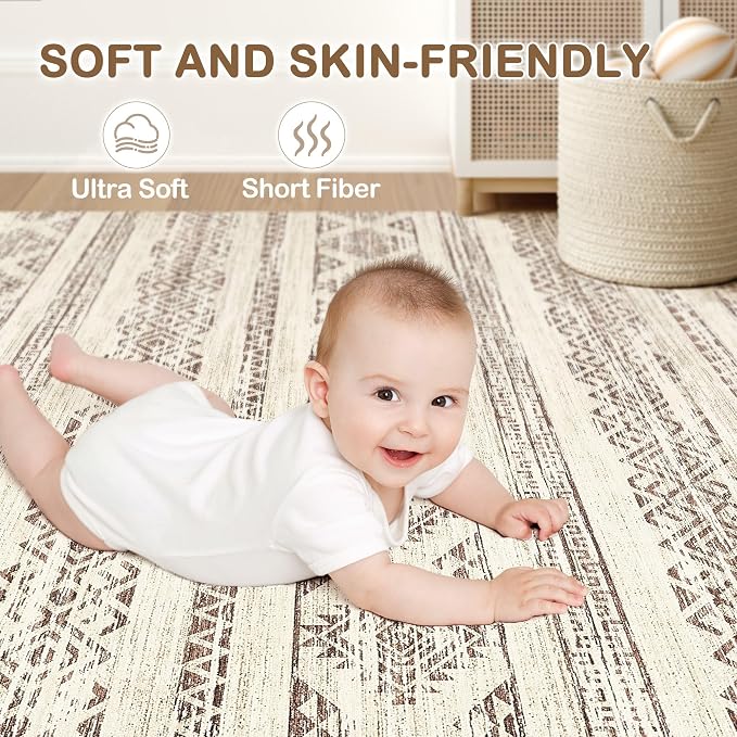 Tortania Area Rug Living Room Rugs - 5x7 Washable Large Soft Neutral Boho Moroccan Bohemian Farmhouse Rug Indoor Floor Carpet for Bedroom Under Dining Table Home Office Decor - Brown