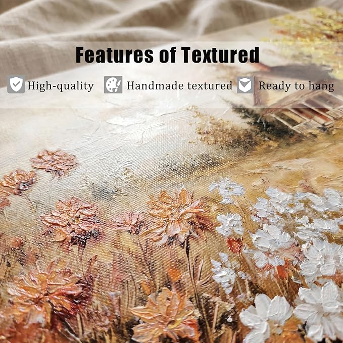 Acocifi Textuted Wildflowers Canvas Wall Art 40"x20" Vintage Landscape | warm yellow, farmhouse decoration, waterproof non-fading, ready to hang, artwork for living room bedroom home