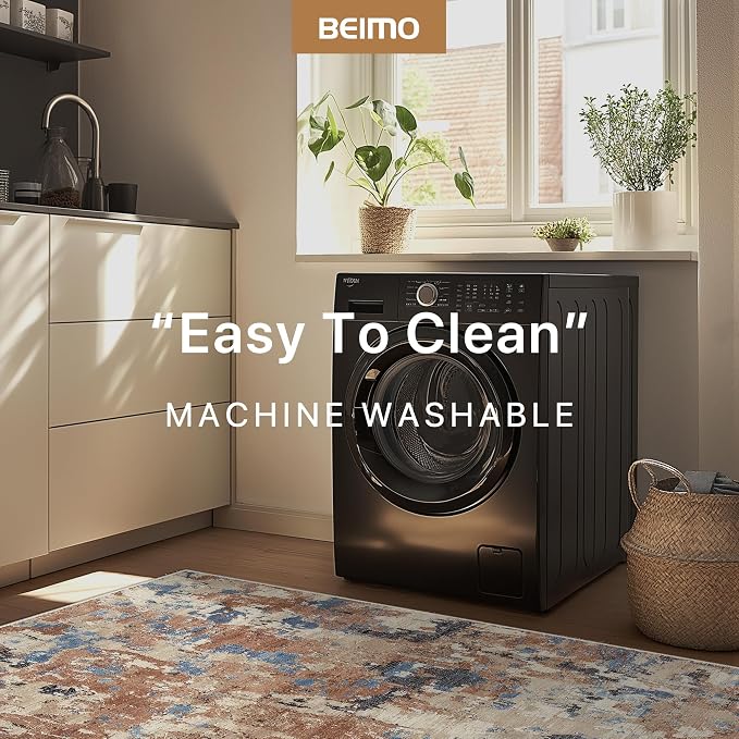 BEIMO Area Rugs 5x7 for Living Room Bedroom, Modern Abstract Machine Washable Rug, Large Soft Low Pile Floor Carpet with Non Slip Backing for Dining Room, Desert Blue Beige