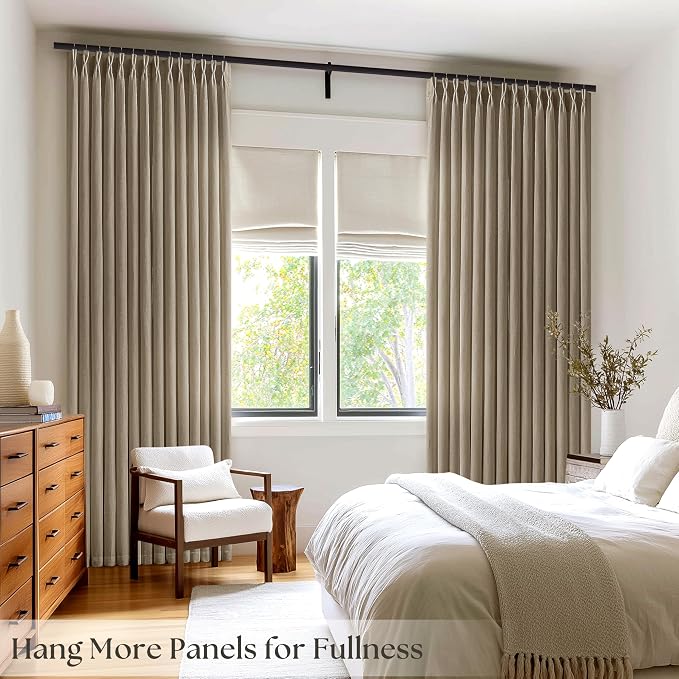 86 Inch Long Curtains Pinch Pleat Custom Memory Shape Trained Linen Curtains for Living Room Cocoa Brown Semi Sheer Light Filtering Boho Farmhouse 86 Inch Pleated Curtain Hooks Rings Ceiling Bedroom