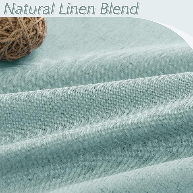 Guken 100% Blackout Linen Curtains 90 Inch Length 2 Panels Set for Living Room Bedroom Back Tab Thermal Insulated Black Out Linen Drapes Room Darkening Window Curtains,Light Blue