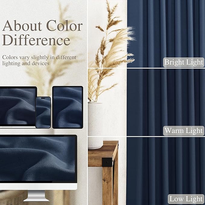 Denim Blue Linen Curtains for Living Room 63 Inches Long 2 Panel Set Light Filtering Linen Drapes for Kitchen Windows Rod Pocket Back Tab Short See Through Curtain Country Farmhouse Decor 52x63