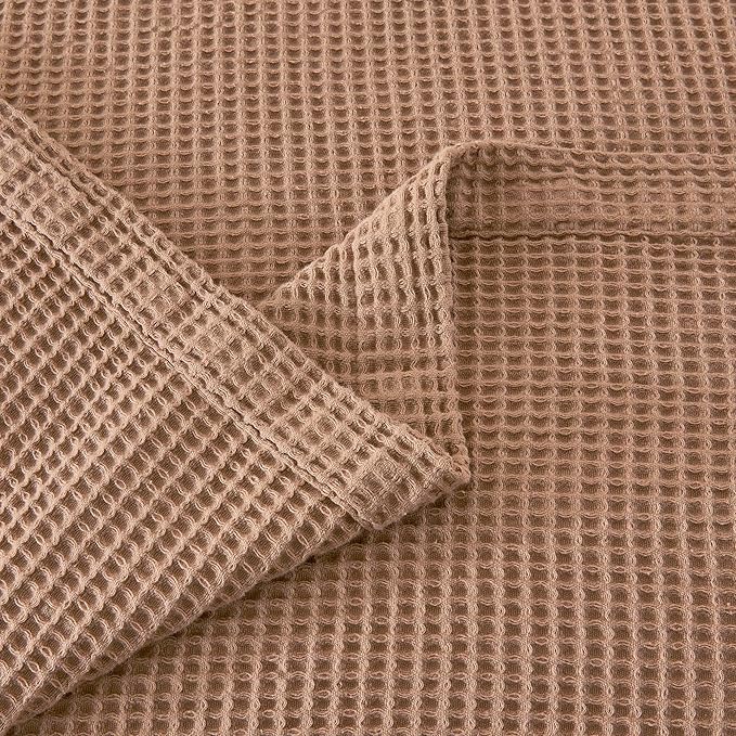 100% Cotton Taupe Blanket King Size for Bed - Breathable and Soft, Waffle Weave for Summer Spring, 102x90 Inches (Toffee)