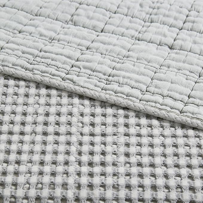 Levtex Home - Mills Waffle - Throw - Grey Cotton Waffle - Throw Size 50 x 60in.