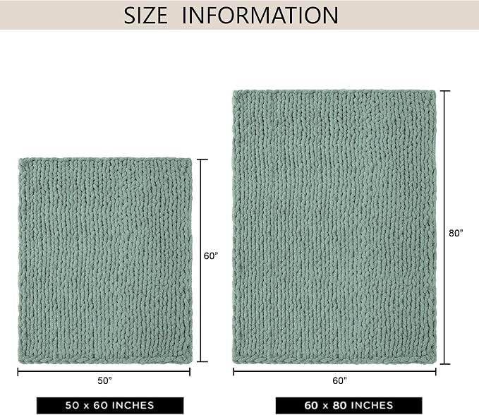 Chunky Knit Throw Blanket 60x80, 100% Handmade Chenille Yarn | 6.7lbs Soft Thick Cable Knitted Blankets, Large Rope Knot Crochet Throws for Couch Sofa Bed Machine Washable, Sage Green