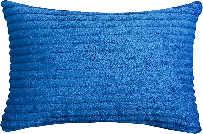 TangDepot Velvet Big Corduroy Pillow Covers 12x24 Blue 2-Pack | Soft wide-stripe corduroy pillow cover, hidden zipper, machine washable, easy refresh, for bedroom living room indoor outdoor