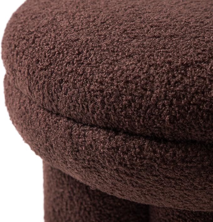 Furniture of America Rami Modern 17.5-inch Mushroom-Shape Upholstered Ottoman with Tri-Pillar Pedestal, Vanity Stool Chair, Small Foot Stool for Bedroom, Living Room, Entryway, Brown