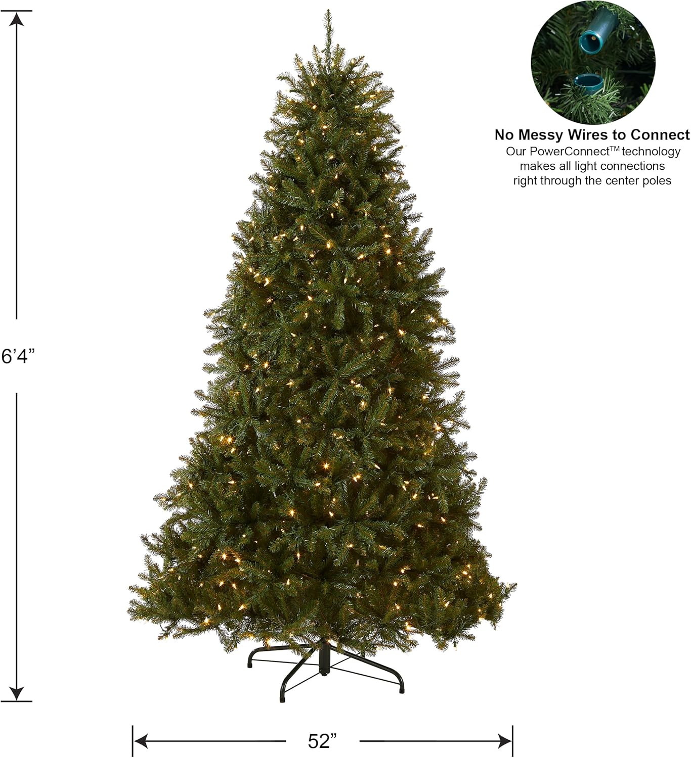 National Tree Company Pre-Lit Artificial Full Christmas Tree, Green, Dunhill Fir, Dual Color LED Lights, Includes PowerConnect and Stand, 6.5 Feet