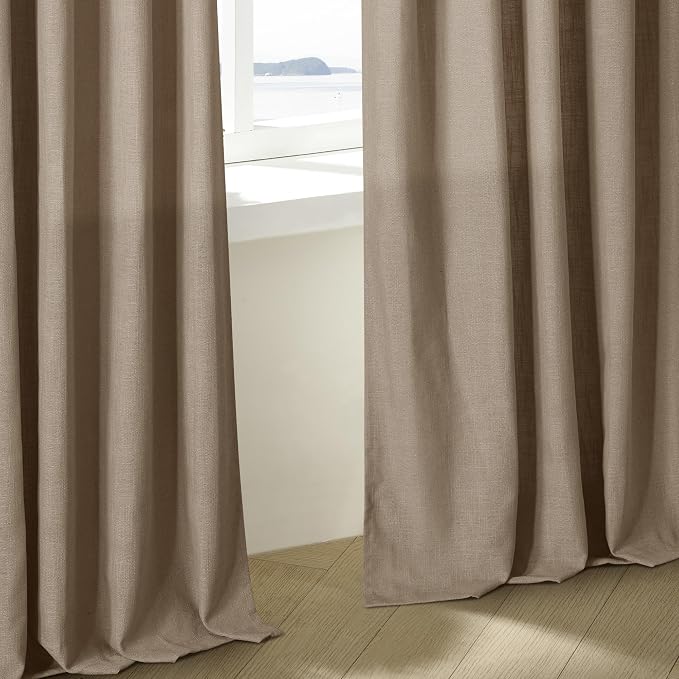 100 Inch Linen Light Brown Pleated Curtains 2 Panels Set for Living Room Bedroom Farmhouse Linen Blend Back Tab Memory Shape Trained Pinch Pleat Window Curtain Latte 100 Inch Length for Office Home