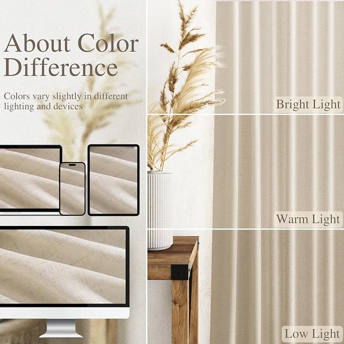 Linen Curtains for Living Room 120 Inches Long Modern Farmhouse Decor Light Filtering Semi Sheer Curtain Back Tab Luxury Neutral Rustic Floor to Ceiling High Window for Bedroom 52x120, 2 Panels
