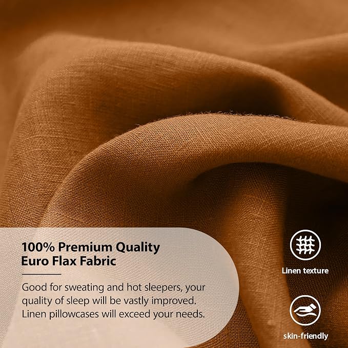 Simple&Opulence 100% Linen Pillowcases Basic Style Solid Color Set of 2, Queen Size Stone Washed Flax Pillow Cover Envelope Closure (20''x30'', Rust)