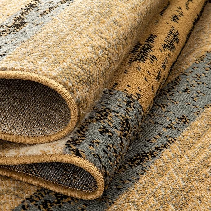 Superior Indoor Runner Rug, Jute Backed, Modern Geometric Patchwork Floor Decor for Bedroom, Office, Living Room, Entryway, Hardwood Floors, Rockwood Collection, 2' 7" x 8', Light Blue-Beige