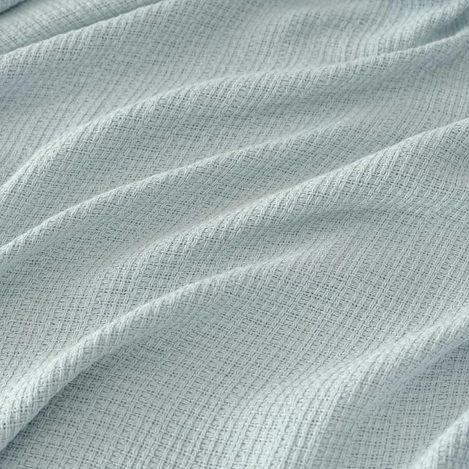 Martha Stewart - King Bed Blanket, 100% Cotton Textured Basket Weave Bedding, Breathable & Lightweight Blanket for Couch or Bed, Bedford Tile Blue