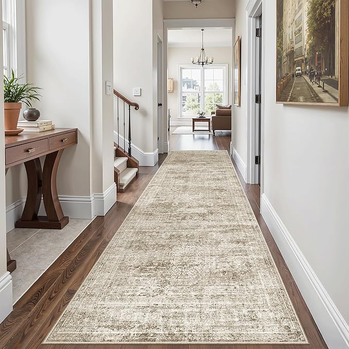 Soalmost Runner Rug 3x8 Washable Non-Slip Hallway Runner Rugs for Kitchen Bathroom Laundry Room Brown Vintage Floor Carpet Runners for Hallways Entryway