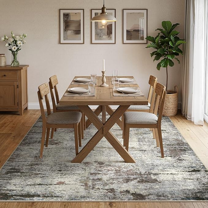 DMOYEST Area Rug Living Room Rugs - 10x14 Washable Large Soft Indoor Neutral Modern Abstract Low Pile Rug Carpet for Bedroom Dining Room Farmhouse Home Office - Brown Rust
