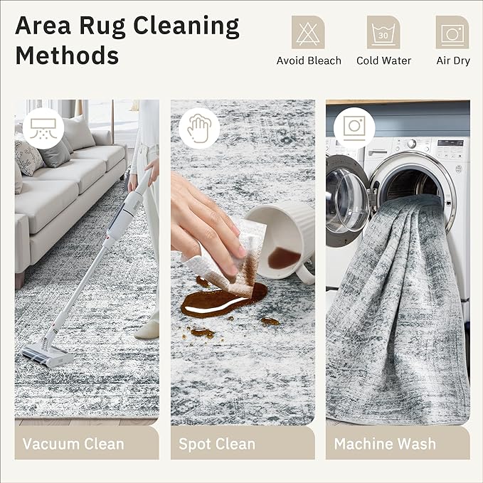 Soalmost 12x15 Washable Area Rug Gray Neutral Abstract Living Room Large Carpet Non Slip Bedroom Indoor Office Dining Room Low Pile Thin Grey Rug