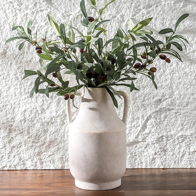 Mitt&Ditt Ceramic Flower Vase, Farmhouse Rustic Vase, Handcrafted Weathered Pottery Vases, Terracotta Vases for Home Decor, Living Room, Table, Shelf