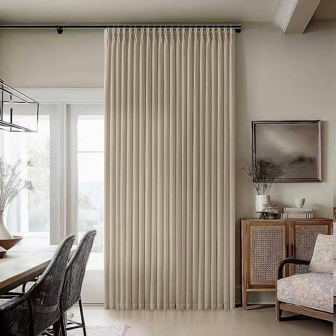 Tan Beige Pinch Pleated Linen Curtains 86 Inch Length 2 Panels for Living Room Bedroom Light Filtering Burlap Semi Sheer Window Curtain Boho Farmhouse Back Tab Pinch Pleat 86 Inch Drape Khaki Camel