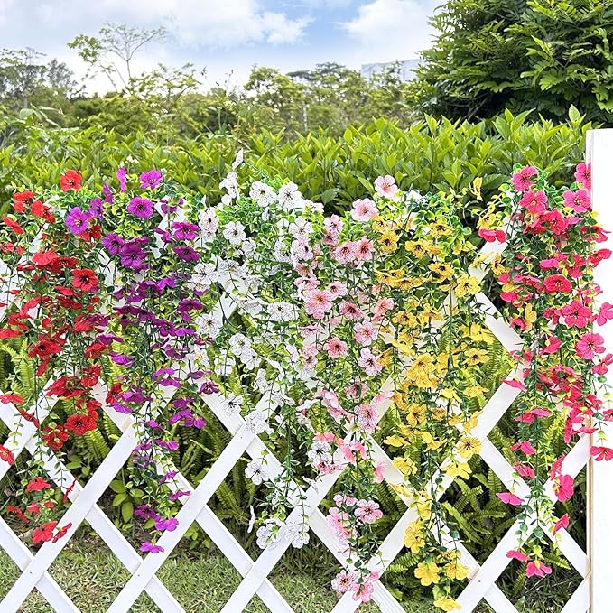 Artificial Flowers for Outdoors Spring Decor, 6 Bundles UV Resistant Realistic Faux Silk Hanging Flowers, Fake Plants for Planter Indoor Outside Garden Porch Patio Balcony Yard Farmhouse