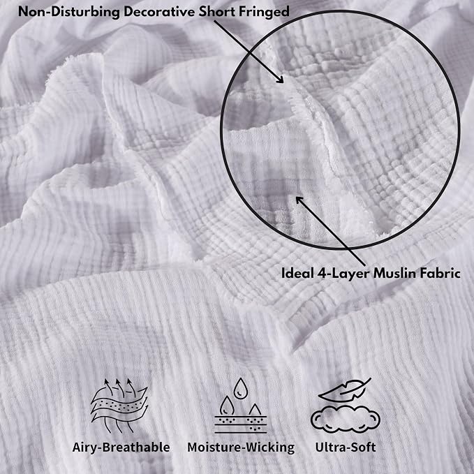 Muslin Blanket - Pure 100% Turkish Cotton Airy Soft Light Versatile Gauze Throw Blanket for Bed, Couch, Sofa (White, Twin XL Size (71" x 95" inch))