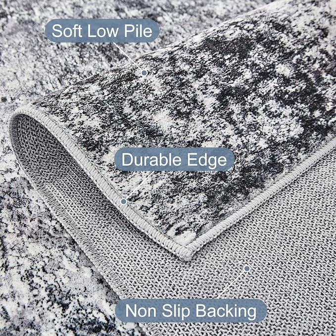 DMOYEST Square Area Rug Living Room Rugs - 6x6 Washable Large Soft Indoor Neutral Modern Abstract Low Pile Rug Carpet for Bedroom Dining Room Farmhouse Home Office - Grey