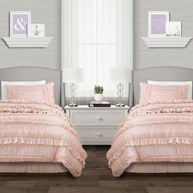 Lush Decor Belle Comforter Twin XL Size 3 Piece Set Blush - Twin Dorm Bedding Set - Pink Comforter - Coquette Dorm Decor - College Essentials