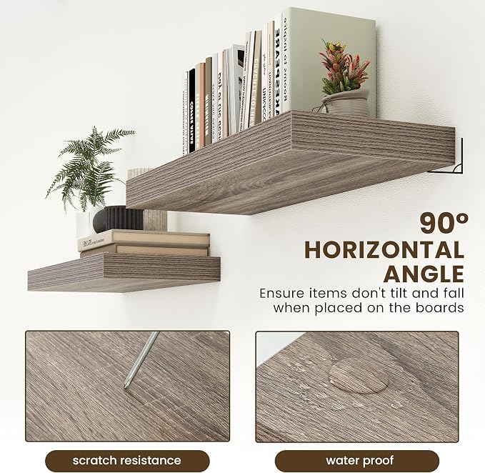 FLYJOE Deep Floating Shelves, 30 Inches Long, Set of 2 | 12 Inch Deep Shelves for Wall, 30'' x 12'' Rustic Grey Wood Shelves for Bathroom Living Room Laundry Room Kitchen