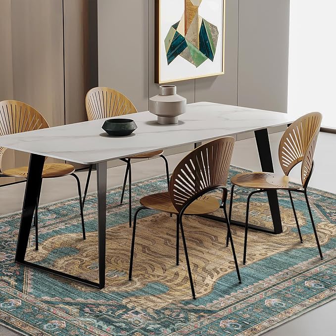 CHAMPLANT Area Rug 5'x7' Washable Rug Vintage Traditional Floor Cover Thin Retro Kitchen Indoor Distressed Non Slip Carpet for Living Room Bedroom Dining Room