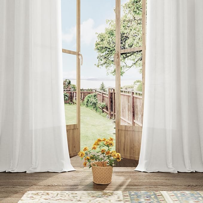 Aersas White Sheer Linen Curtains 108 Inches Long Grommet for Bedroom Semi Privacy Muslin Cloth Cotton Drapes for Window Ceiling Living Room Neutral Modern Boho Ivory Off White 108 Inch Curtain 9Ft
