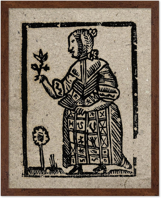 Poster Master Vintage Woodcut Poster - Retro Medieval Print - Gift for Gothic, Horror Fan - Witch Holding a Plant, Magic, Spell, Herbalist - Wall Decor for Bedroom, Dorm, 16x20 Brown Framed