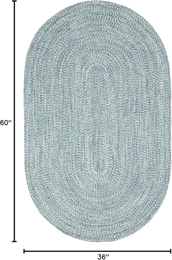 Superior Indoor/Outdoor Area Rug, Dual-Tone Reversible Braided Floor Decor for Patio, Front Porch, Entryway, Living Room, Office, Nursery, Artistic Home, 3' x 5', Lagoon Breeze-White