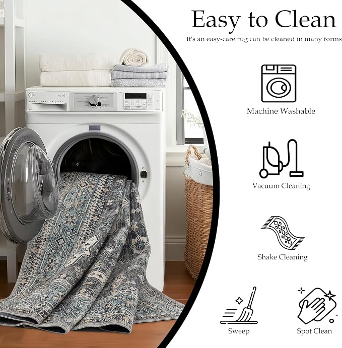 Ruaruarug Washable Area Rug Runner 2×6 for Kitchen Living Room Bedroom, Ultra Soft Non Slip Stain & Fade Resistant, Pet & Kids Friendly, Suitable for High Traffic Areas Easy to Clean, Silver