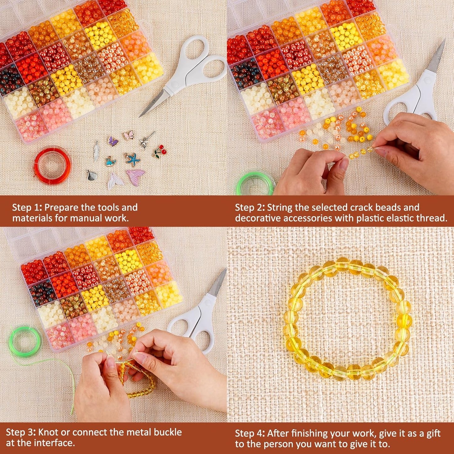 XSEINO About 1200PCS 6mm Glass Beads Bracelet Making Kit,24 Assorted Warm Yellow Wilt Series Colorful Crystal Beads for Bracelet and Jewelry Making and DIY Crafts,Friendship Bracelets