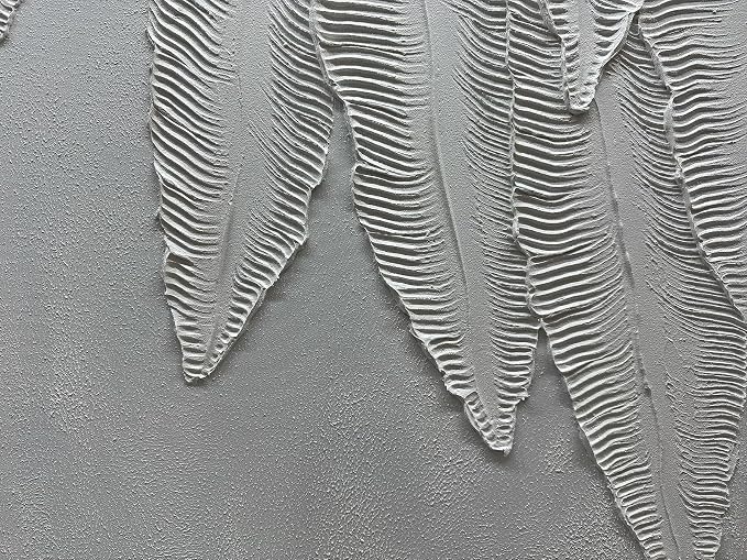 Art8YuQi Paintings - Contemporary Abstract Art leaf Oil Painting On Canvas Texture 3D White Painting Plantain Handmade Artwork Picture Canvas Wall Art Modern Home Decor living room Ready to Hang 24x36inch (36x24 inch) (AQ053, 24X36 inch)