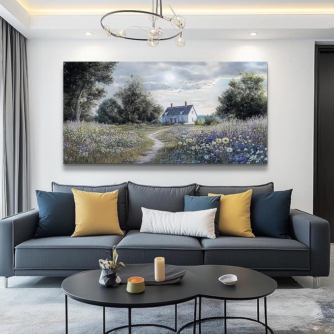 KELIYUAN Large Wall Decor Canvas Painting Wall Art For Bedroom Living Room Decoration Retro Pastoral Flower Sea Landscape Painting Art Print Picture Room For Farmhouse Room Home Decor 30x60 In