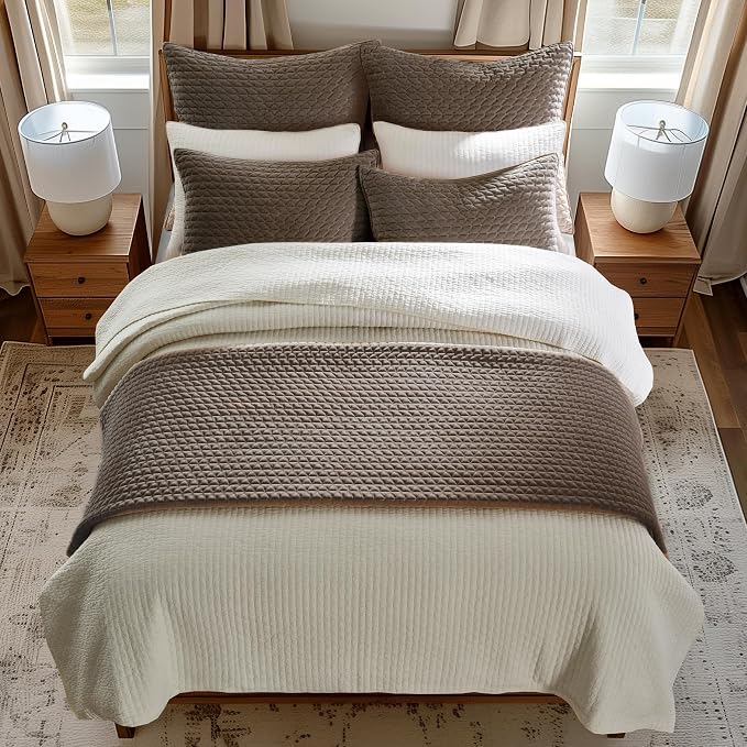 Levtex Home - Velvet Stitch Euro Shams Set of 2 (26x26in) - Cocoa, White - No Insert - Polyester