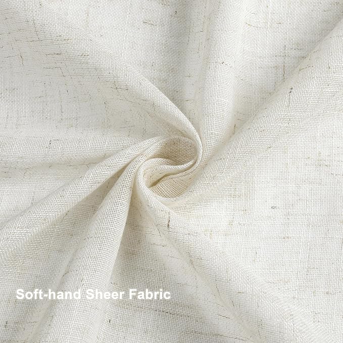 Vision Home Natural Pinch Pleated Sheer Curtains 102 Inches Soft Linen Cotton Like Modern Light Filtering Drapes,Window Treatment Panels with Hooks Back Tab for Living Room Bedroom, 40" Wx102 Lx2