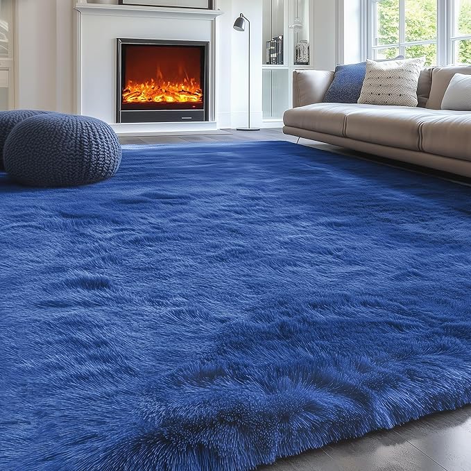 PAGISOFE Navy Blue Rug 5x8 Ft Fluffy Shag Rugs for Living Room Soft Shaggy Large Rugs for Kids Room Carpet Nursery Floor Boys Room Dorm Rug Kid Playroom Navy Area Rug Teen Home Decor
