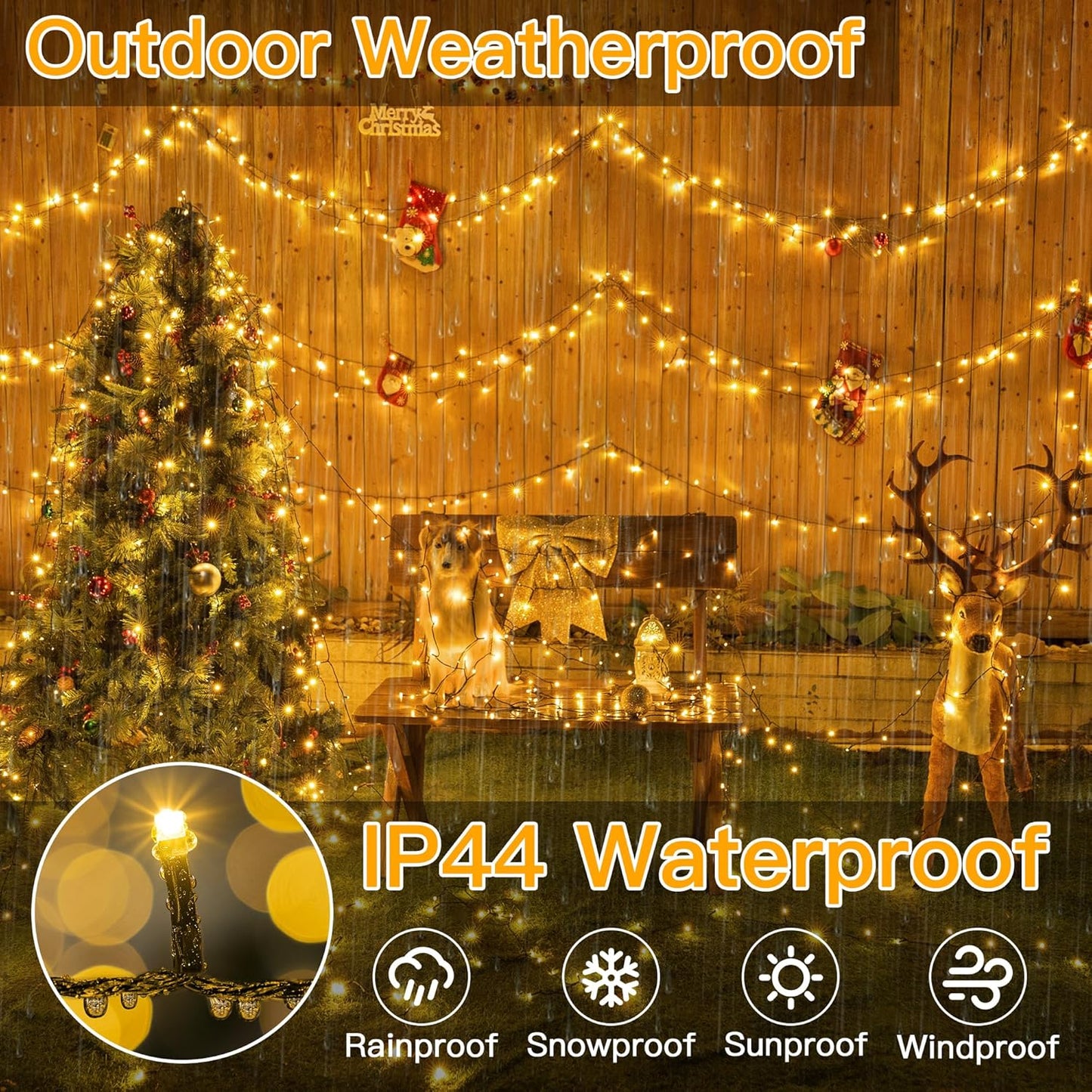 Ollny Christmas Lights, 1000LED 328FT Long Christmas Tree Lights with 8 Modes Remote Timer IP44 Waterproof, Outdoor Christmas Lights for Tree House Yard Outside Xmas Decorations Warm White