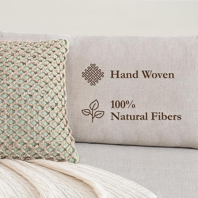 Boho Living Jada Decorative Throw, Includes Accent, Premium Woven Design, Living Room Décor, (2) 20" x 20" Pillow Cover with Insert, Sage Green