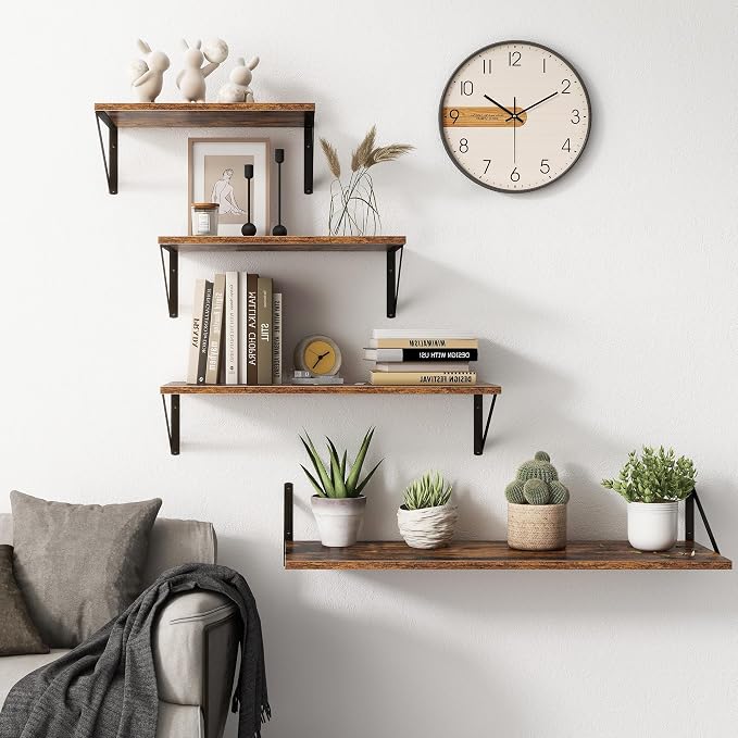 Fun Memories 20 Inch Floating Shelves, Deep Wall Shelves for Kitchen, 20 x 10 Floating Shelf for Living Room, Bedroom, Farmhouse Floating Shelves for Home Decor Storage, Rustic Brown, Set of 2