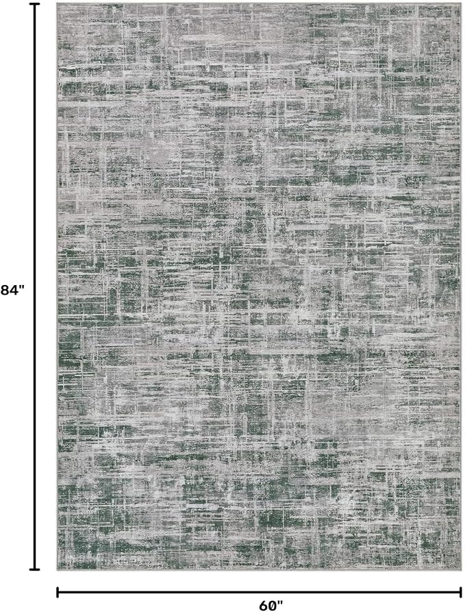 UERMEI 5x7 Washable Area Rug for Living Room: Modern Neutral Abstract Soft Low Pile Carpet Non-Slip Pet Kids Friendly Indoor Decor for Bedroom Dining Room Home Office Nursery Grey/Green