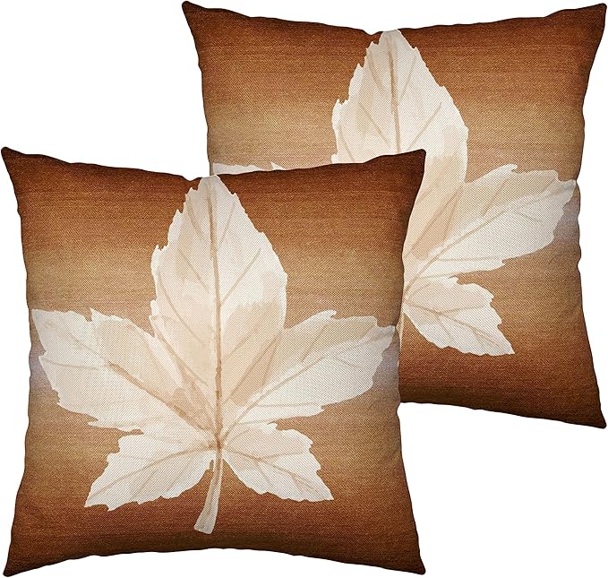 Thanksgiving Fall Decor Pillow Covers Maple Leaf Pillow Cover 24x24 Autumn Decorations Cushion Covers Brown Cotton Linen Pillow Cases for Patio Furniture Couch Outdoor Set of 2