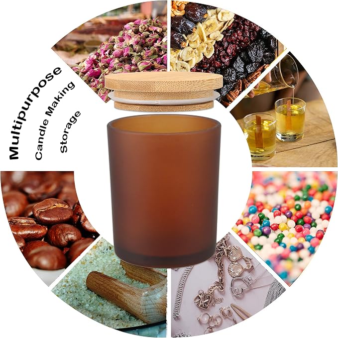 MILIVIXAY 12 Pack 12 OZ Frosted Amber Glass Candle Jars with Lids and Candle Making Kits - Bulk Empty Candle Jars for Making Candles - Spice, Powder Containers.