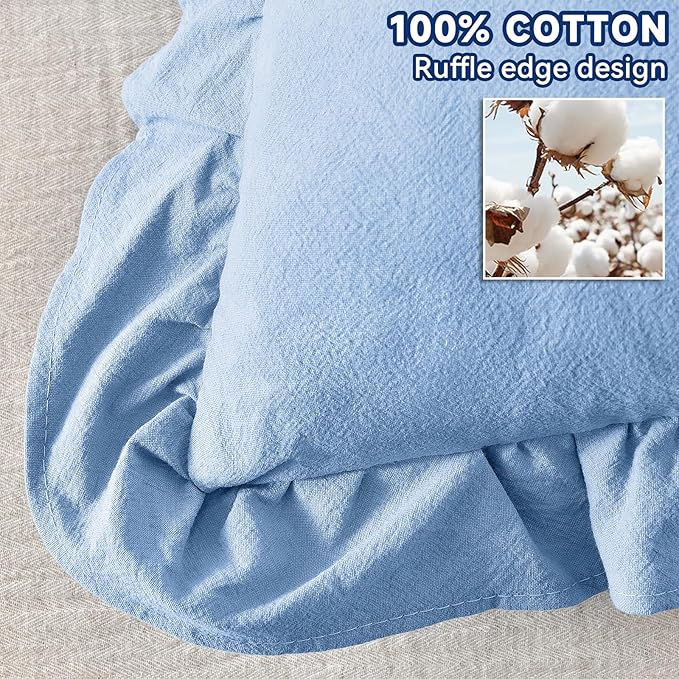 AmHoo Pack of 2 Throw Pillow Covers 100% Cotton Pre Washed Ruffle Decorative Pillowcase Cushion for Couch Sofa Bedroom 22 x 22-Inch Light Blue